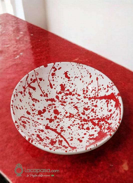 Insalatiera in ceramica - decoro Macchia rosso - Lacapasa.com