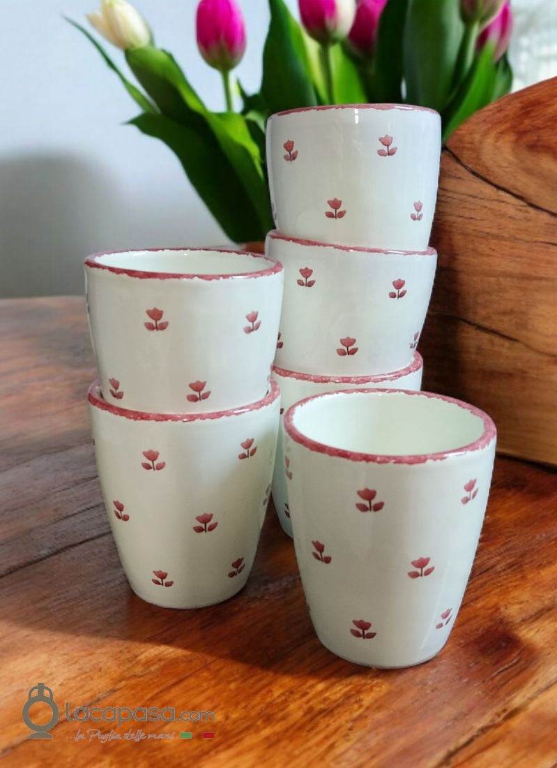 SET 6 Bicchieri ceramica – decoro Tulipano rosso - Lacapasa.com