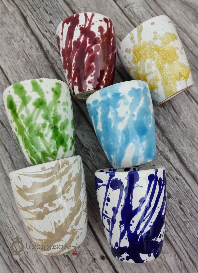 SET 6 Bicchieri in ceramica pugliese - decoro Macchia - Lacapasa.com