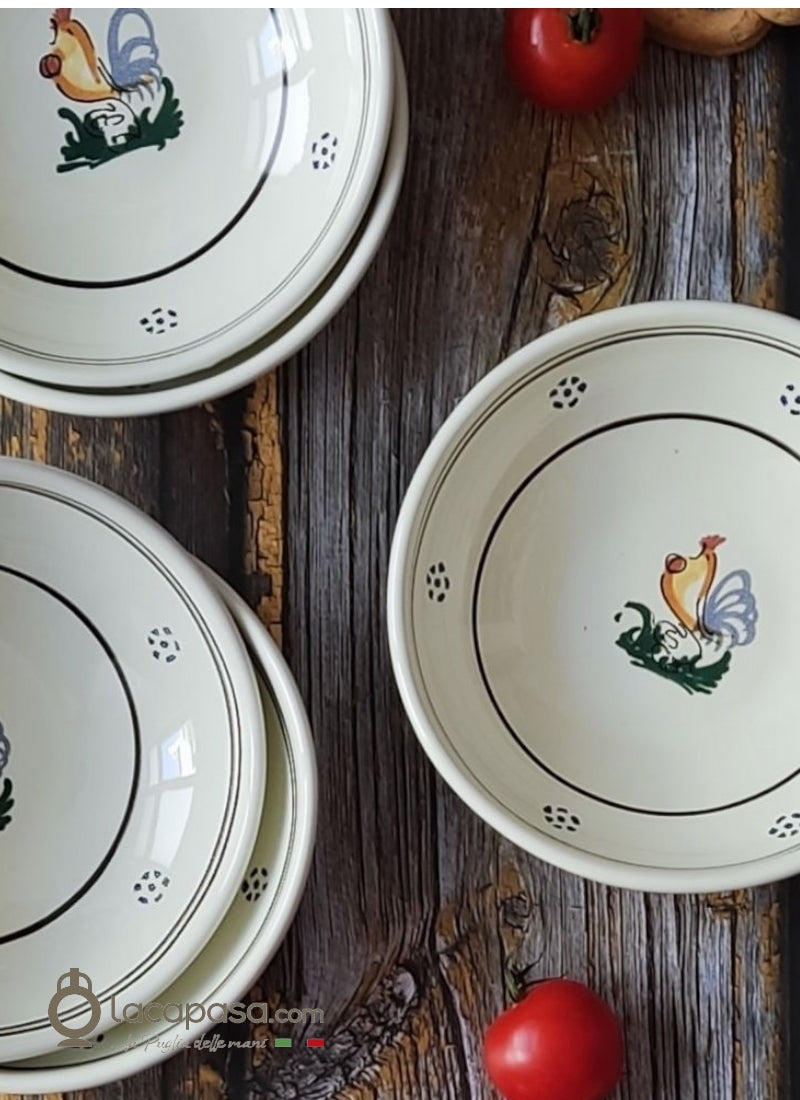 SET 6 Piatti Coppa in ceramica – decoro Gallo - Lacapasa.com
