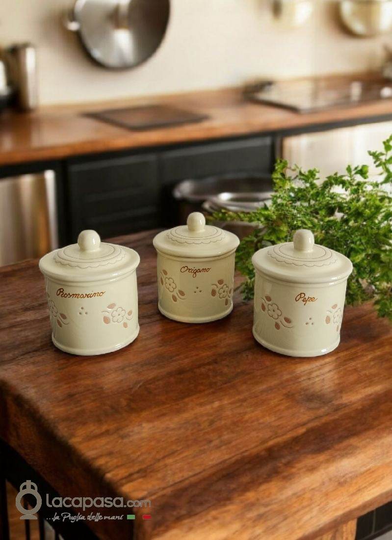 SET Barattoli Cucina in ceramica - decoro Ulivi - Lacapasa.com