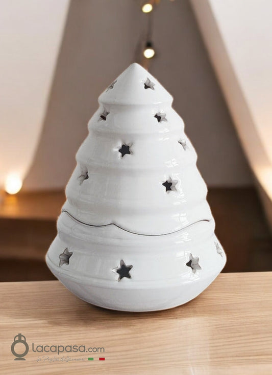 ABETE BIANCO - Porta candela albero di natale in ceramica - Lacapasa.com