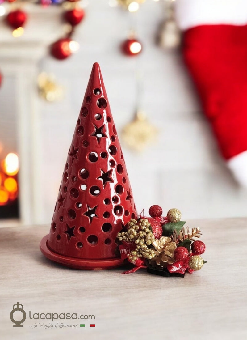 ABETE ROSSO - Porta candela albero di natale in ceramica - Lacapasa.com