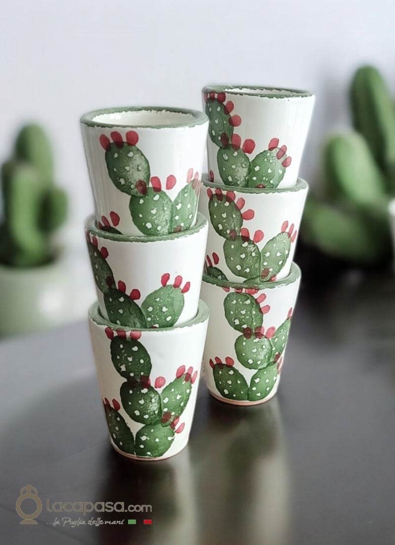 BICCHIERI LIMONCELLO in ceramica - decoro Fico d'India - Lacapasa.com