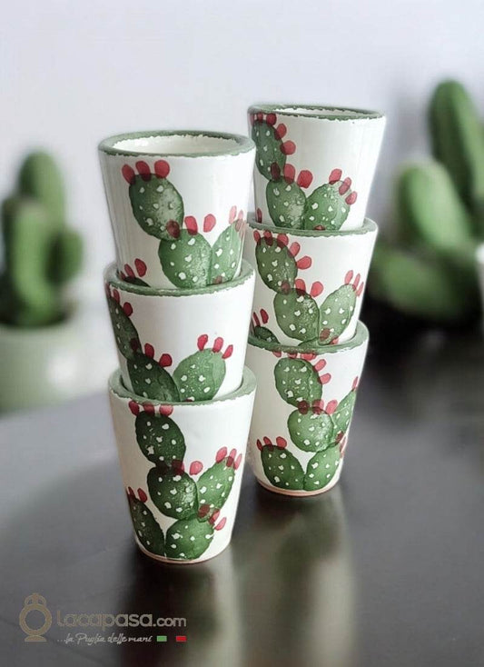 BICCHIERI LIMONCELLO in ceramica - decoro Fico d'India - Lacapasa.com