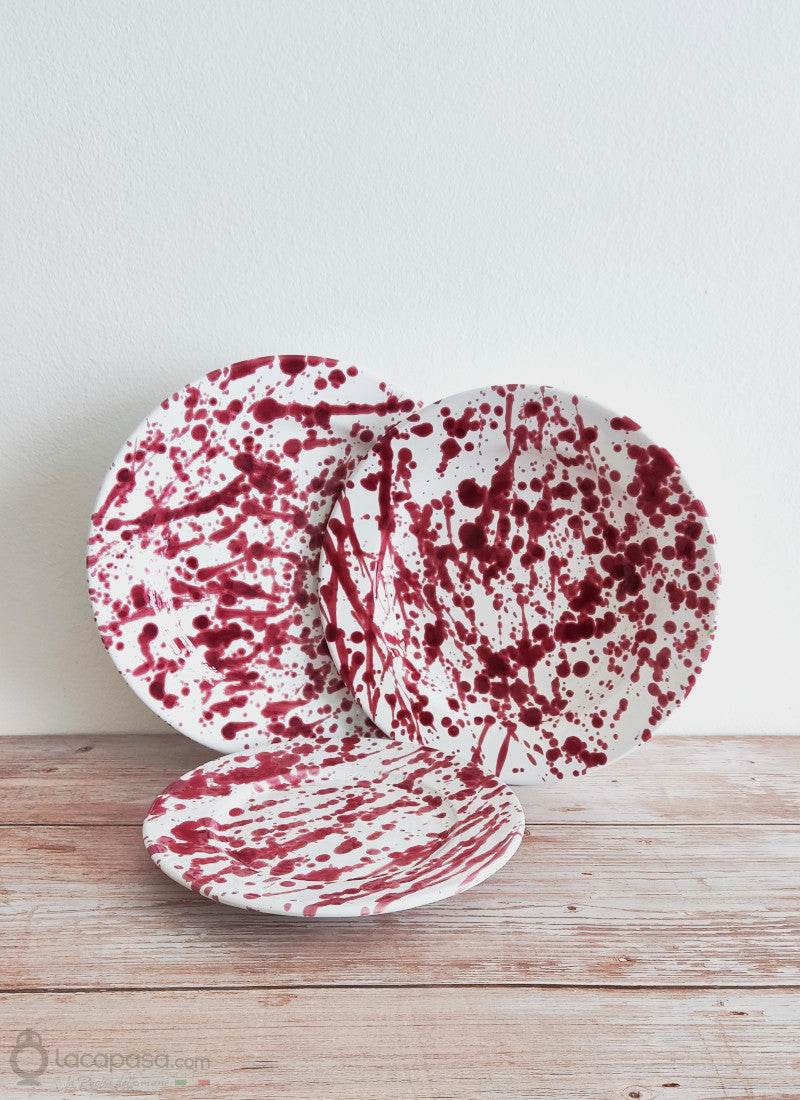 Piatti in ceramica pugliese - decoro Macchia Bordeaux - Lacapasa.com