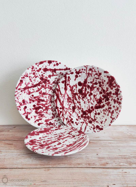Piatti in ceramica pugliese - decoro Macchia Bordeaux - Lacapasa.com