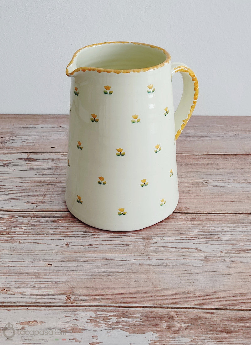 Brocca in ceramica - decoro Tulipano giallo - Lacapasa.com - Shop Online di Ceramiche Artigianali e Tipicità Pugliesi