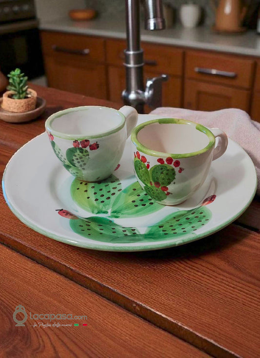 SET 2 Tazzine caffè in ceramica - decoro Fico d'India