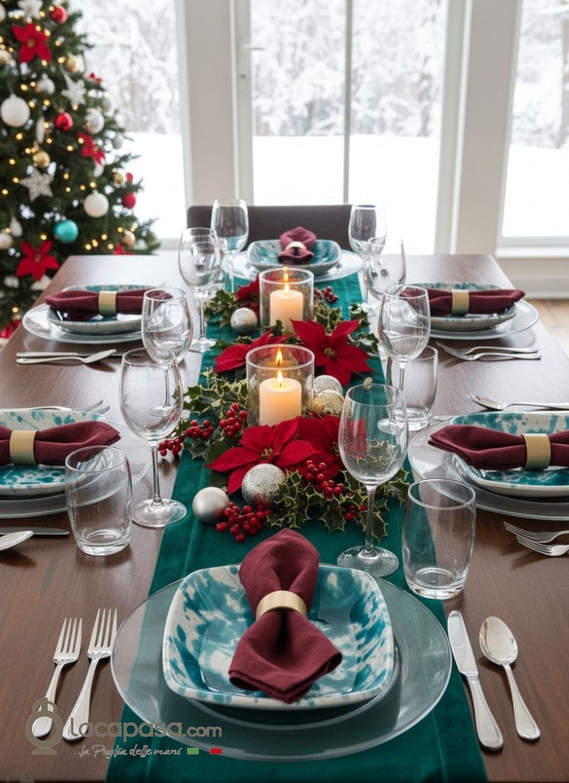 SET 6 Piatti Fondi Quadrati in ceramica - decoro Macchia