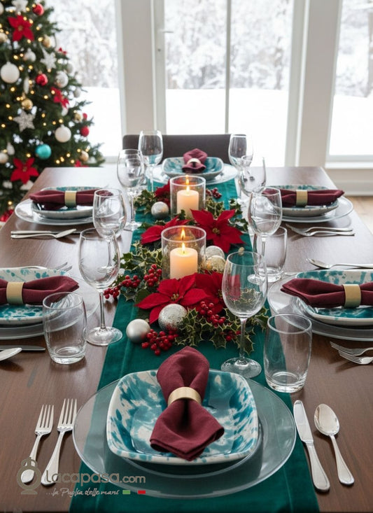 SET 6 Piatti Fondi Quadrati in ceramica - decoro Macchia