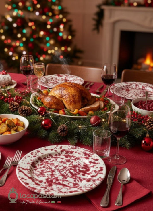 BORDEAUX - Servizio di Piatti in ceramica pugliese - decoro Macchia