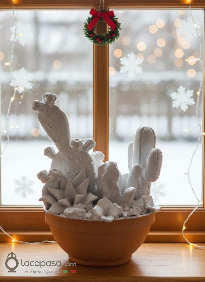 SAGUARO - Cactus in ceramica bianco - Xmas - Lacapasa.com