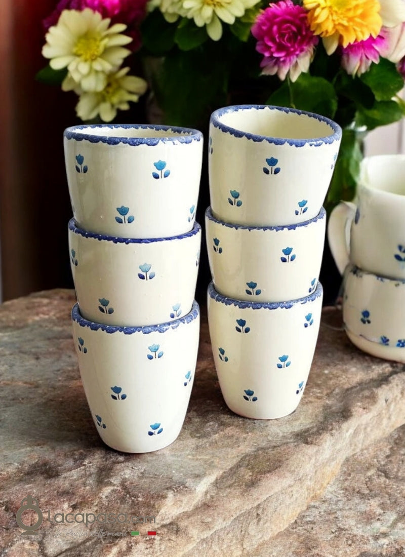 SET 6 Bicchieri ceramica – decoro Tulipano blu - Lacapasa.com