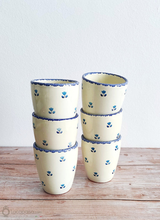SET 6 Bicchieri ceramica – decoro Tulipano blu Lacapasa.com