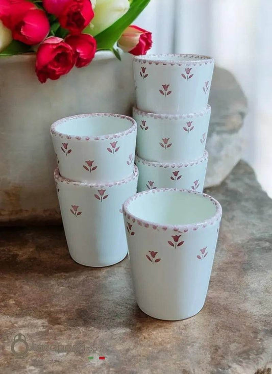 SET 6 Bicchieri cono ceramica – decoro Tulipano rosso - Lacapasa.com