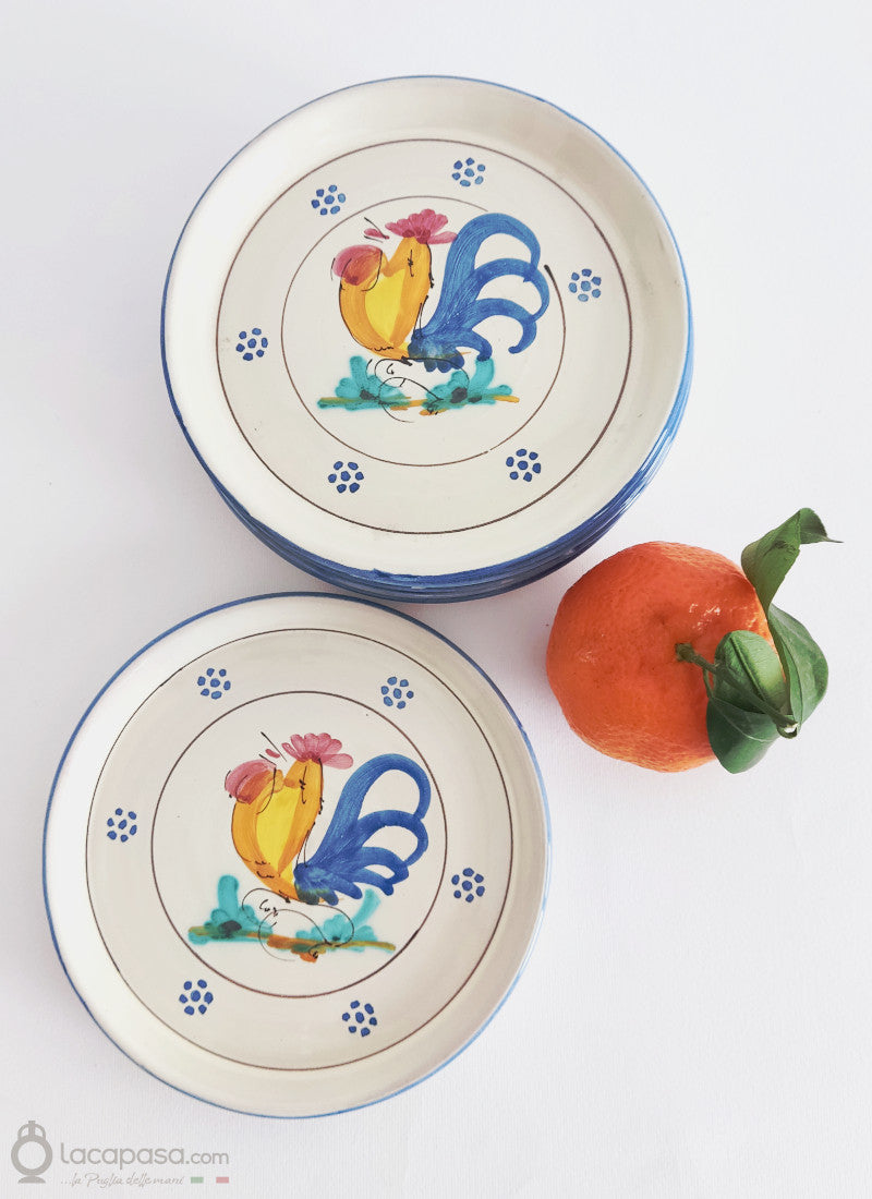 SET 6 Piatti Dolce in ceramica - decoro Gallo Lacapasa.com