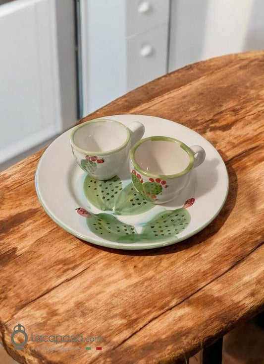 SET 2 Tazzine caffè in ceramica pugliese - decoro Fico d'India - Lacapasa.com