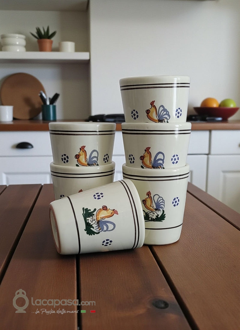 SET 6 Bicchieri ceramica - decoro Gallo - Lacapasa.com