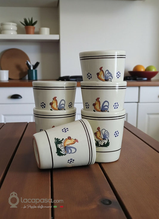 SET 6 Bicchieri ceramica - decoro Gallo - Lacapasa.com
