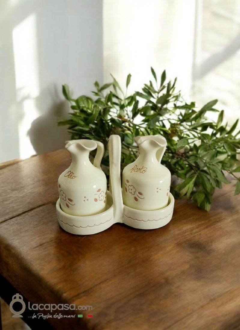 SET Olio e Aceto in ceramica - decoro Ulivi - Lacapasa.com