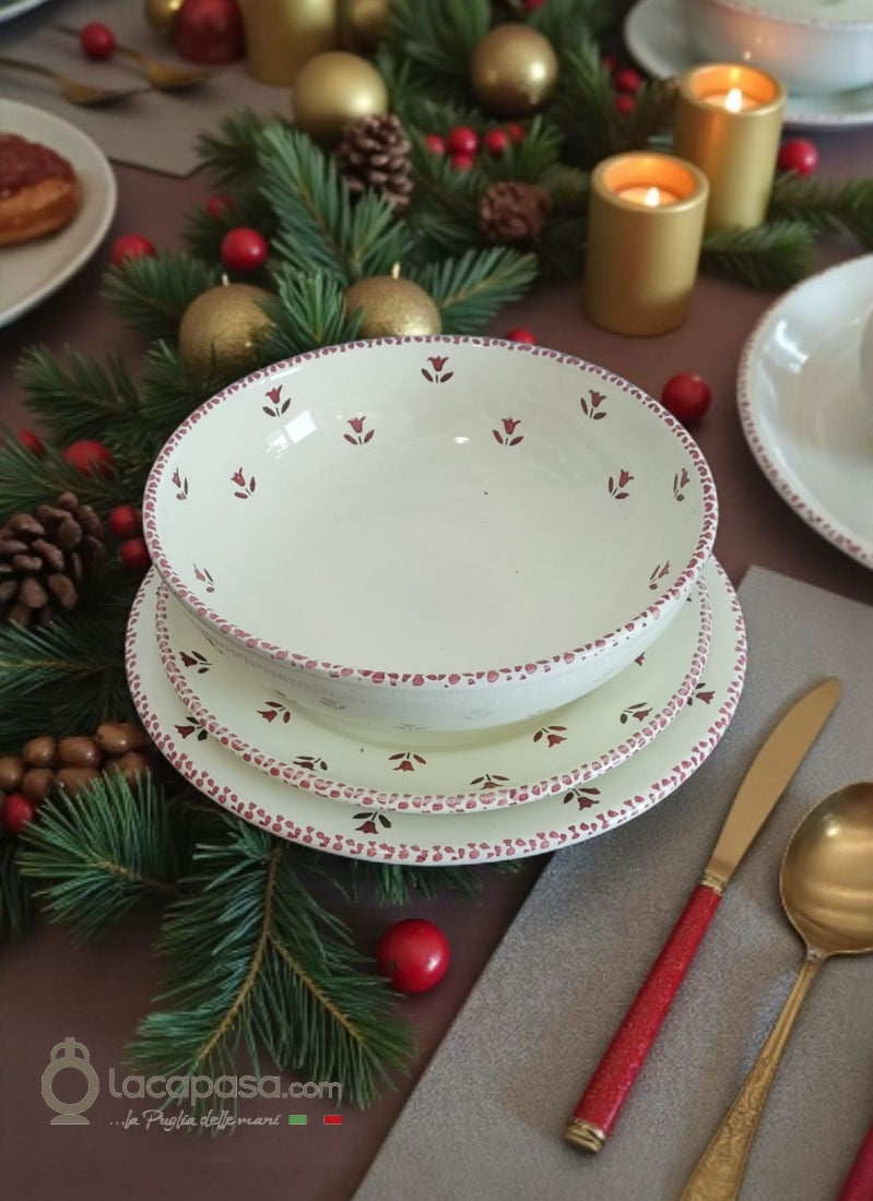 Servizio di Piatti in ceramica – decoro Tulipano rosso - Xmas - Lacapasa.com