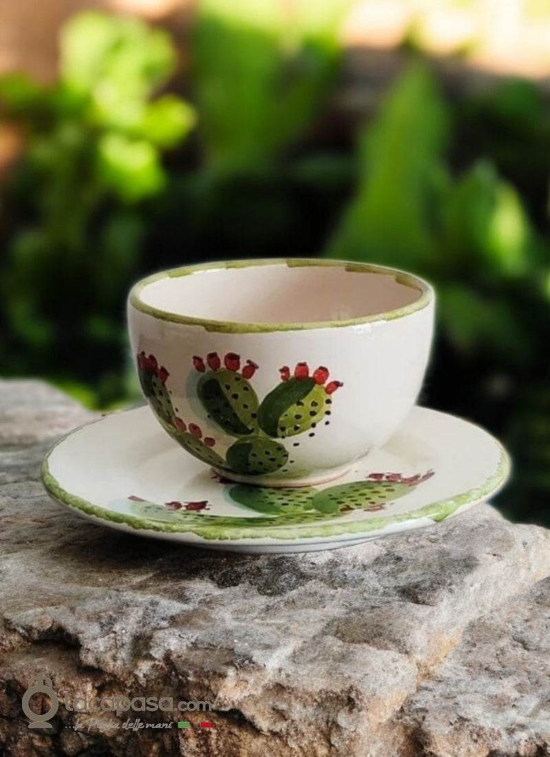 Tazza Colazione di ceramica - decoro Fico d'India - Lacapasa.com